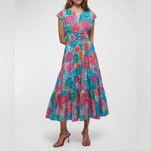 10 Crosby Derek Lam Fatima Tiered Floral A-Line Dress Euphorbia Multi Vibrant 14